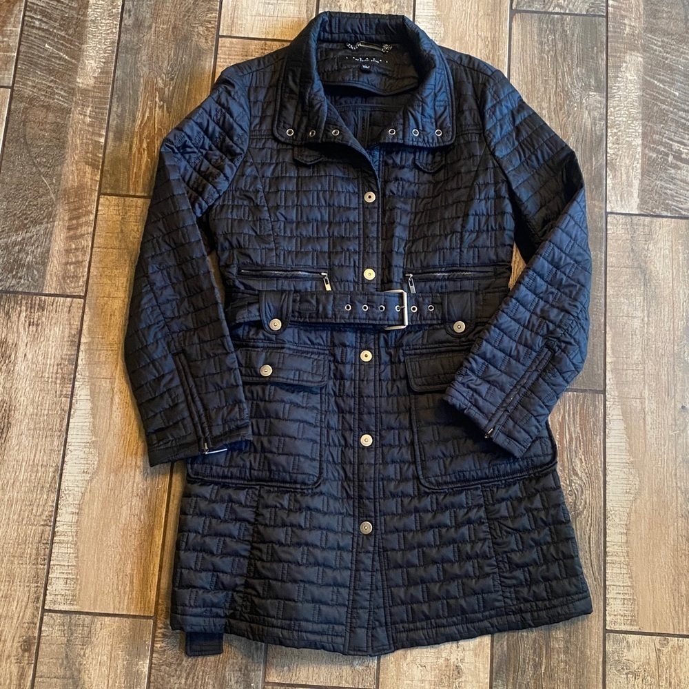 Laundry By Shelli Segal Black Belted Quilted Puffer Coat